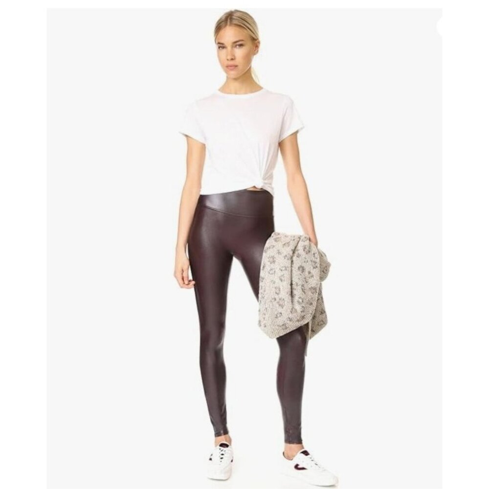 SPANX Ready to Wow Faux Leather Leggings S BROWN WINE 2437 - Picture 2 of 12